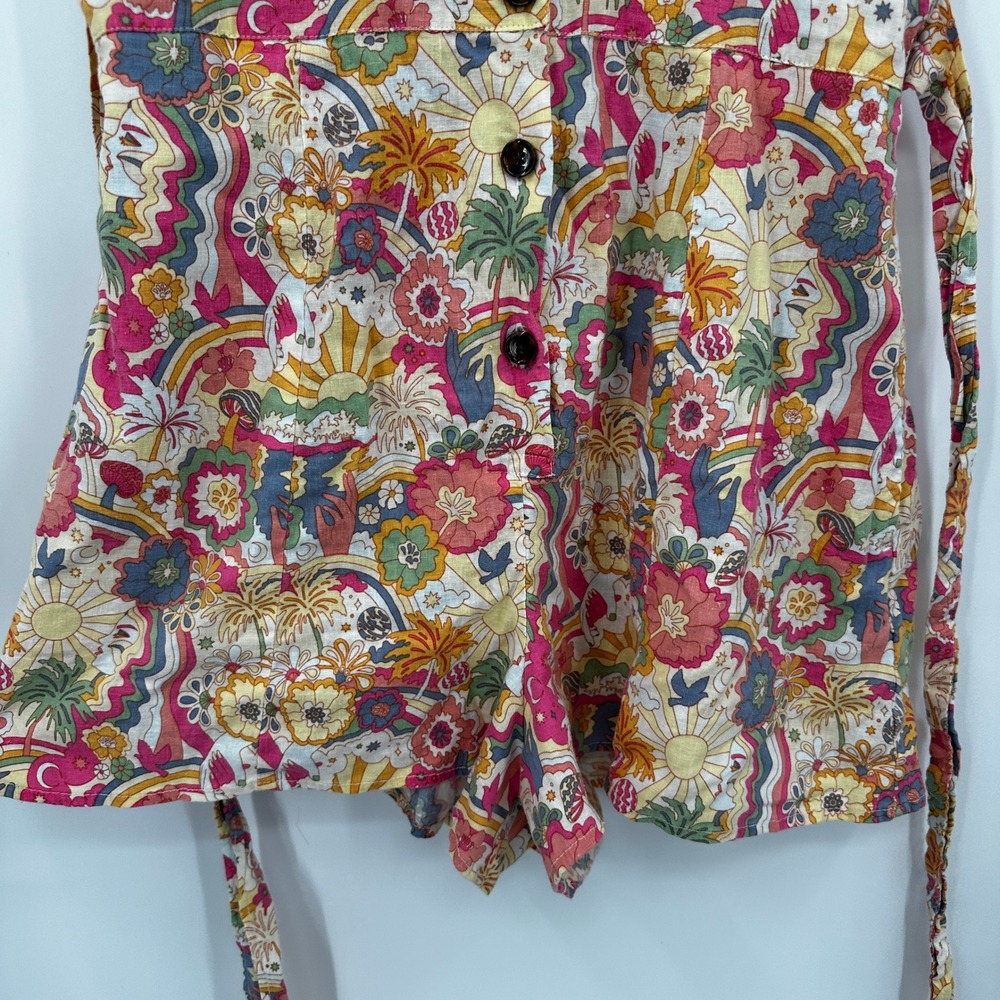 Marine Layer Women Small Psychedelic Floral Hemp Tencel Romper Button Front - Picture 3 of 10